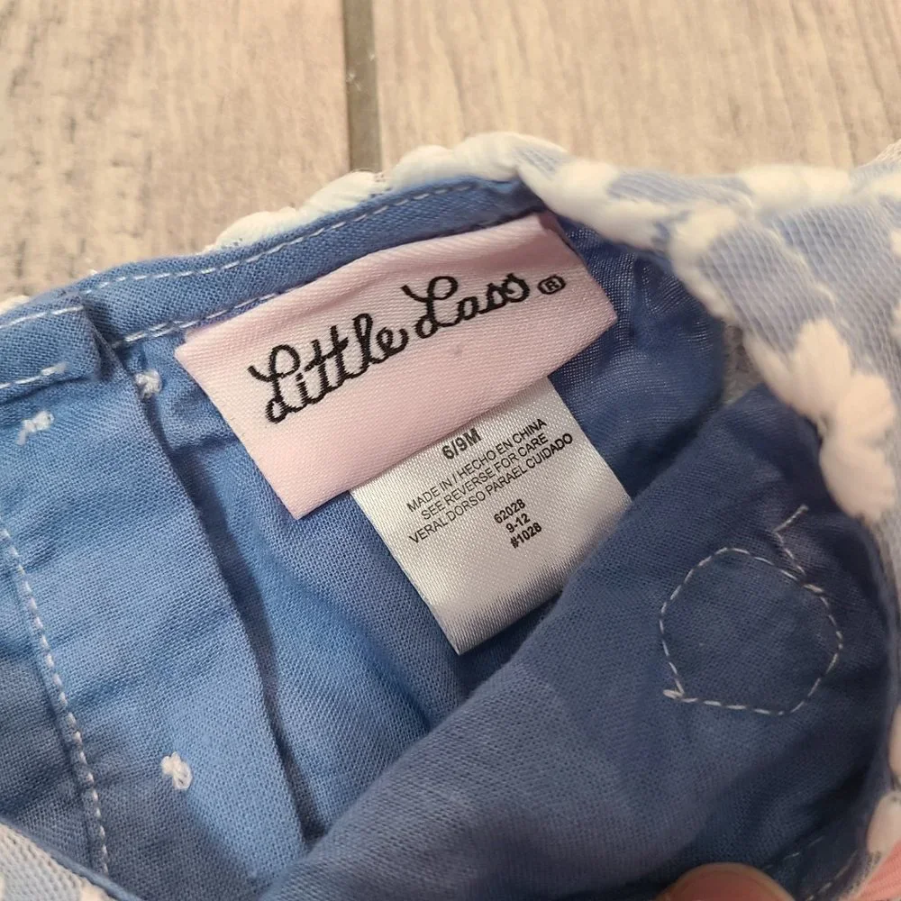 🏷 3/$15Little Lass baby girl summer dress blue with white floral lace size 6-9M - Picture 9 of 10